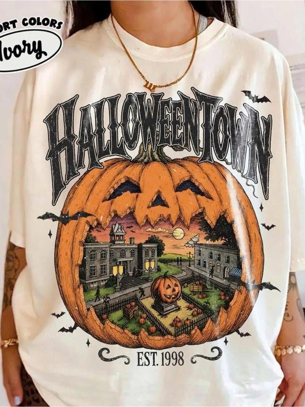 Ivory HalloweenTown Pumpkin Graphic Long Sleeve Tee